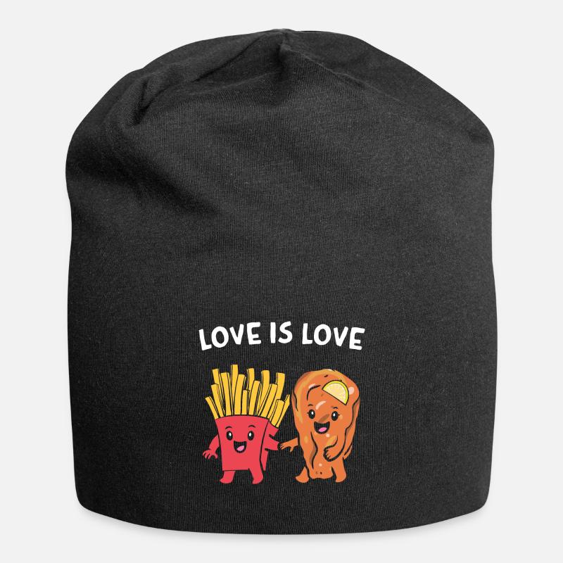 Schnitzel mit Pommes Love Is Love Valentinstag - Jersey-Beanie - Schwarz