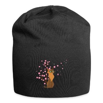 Kirschblüte Katze Tier Japanisch Sakura Blume - Jersey-Beanie - Schwarz - Vorne
