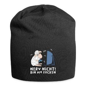 Bin am Zocken Gaming Schaf - Jersey-Beanie - Schwarz - Vorne