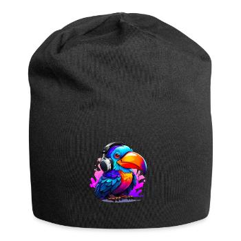 Cartoony Tukan mit Kopfhörern - Jersey-Beanie - Schwarz - Vorne