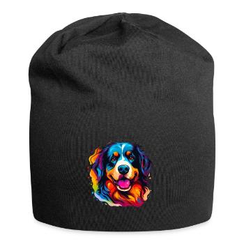 Berner Sennenhund in Regenbogenfarben - Jersey-Beanie - Schwarz - Vorne