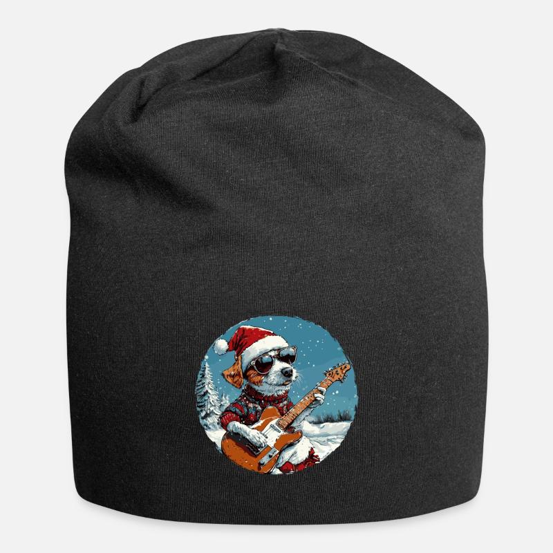 Jack Russel Terrier Chien Guitare de Noël - Bonnet en jersey - noir