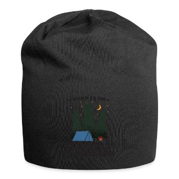 Camping mit Lagerfeuer und Sternenhimmel - Jersey-Beanie - Schwarz - Vorne