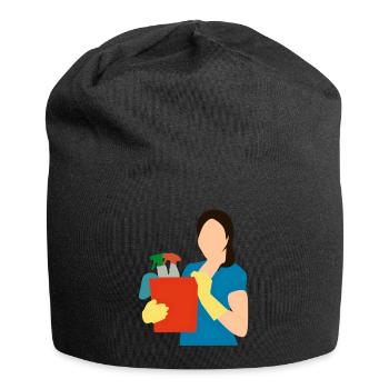 cleaning cleaning cleaning woman broom wischmop38 - Jersey Beanie - black - Front