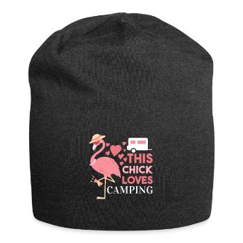 Lustige Flamingo Camping Dieses Küken liebt Camping - Jersey-Beanie - Anthrazit - Vorne