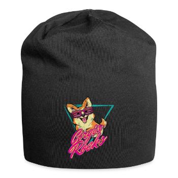 80s retro corgi - Jersey Beanie - black - Front