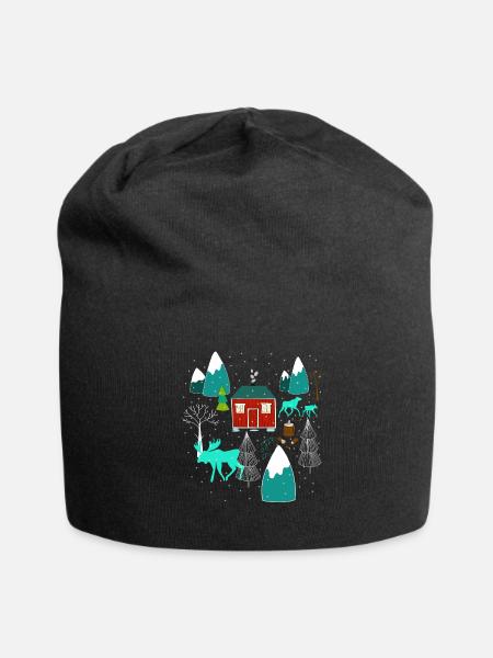 Weihnachten Elch I Geschenk Winterstimmung - Jersey-Beanie - Schwarz