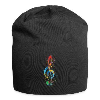 Treble Clef Paint Splatter Art Colorful & Vibrant - Jersey Beanie - black - Front