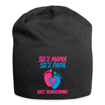 50 Prozent Mama 50 Prozent Papa - Jersey-Beanie - Schwarz - Vorne
