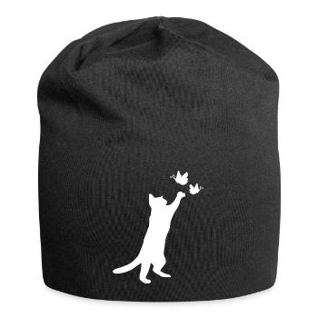 playing cat cute cat gift kitten - Jersey Beanie - black - Front