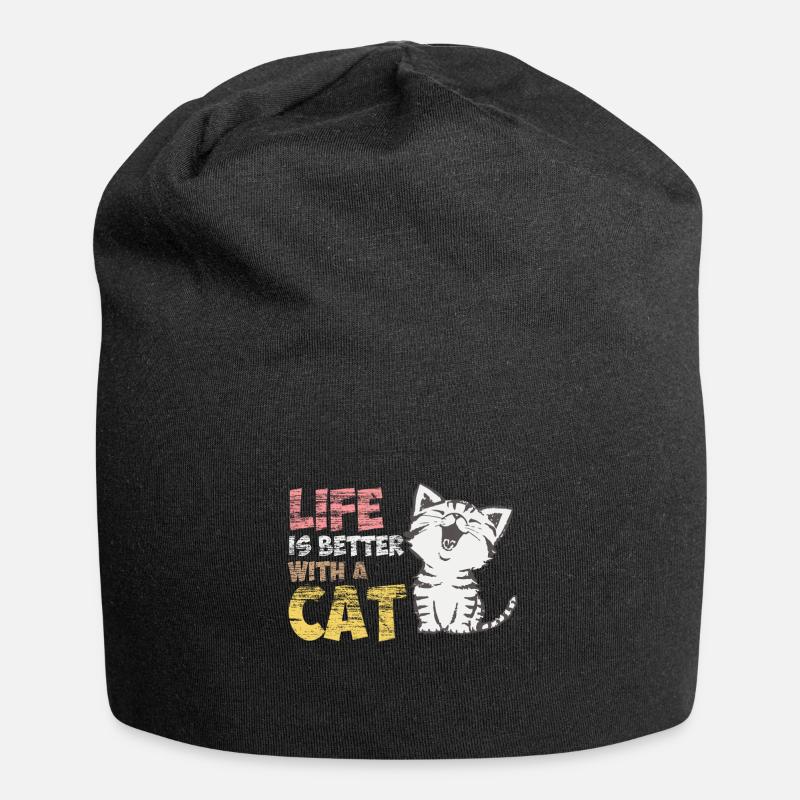 LIFE IS BETTER WITH A CAT! - Jersey Beanie - black
