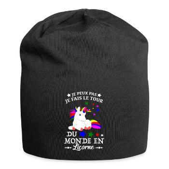 Licorne Shirt - je fais le tour du monde Cadeau - Bonnet en jersey - noir - Devant