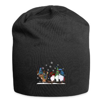 Weihnachtsgnome mit Rentierschlitten - Jersey-Beanie - Schwarz - Vorne