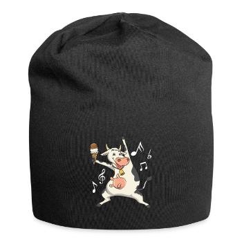 Dancing cow with ice cream and musical notes - Jersey Beanie - black - Front