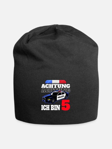 5 Geburtstag Polizei Polizeiauto Junge Geschenk - Jersey-Beanie - Schwarz