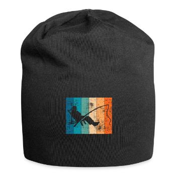 Angeln Retro Angler Fischen Fischer Fisch Geschenk - Jersey-Beanie - Schwarz - Vorne