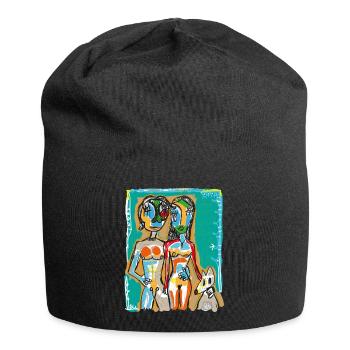 Couple with dog - Jersey Beanie - black - Front