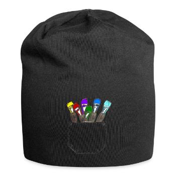Scherenschnitt Pocket Brush Station bunte Pinsel - Jersey-Beanie - Schwarz - Vorne