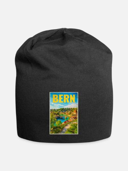 Bern Panorama Aare & Altstadt - Jersey-Beanie - Schwarz