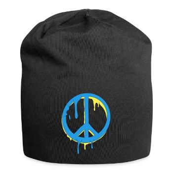 Peace Graffiti Blau Gelb Tropfen - Jersey-Beanie - Schwarz - Vorne