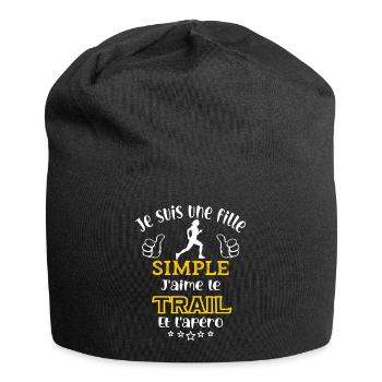 je suis une fille simple, j'aime trail et l'apéro - Bonnet en jersey - noir - Devant