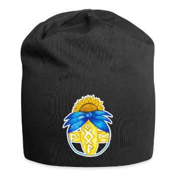 Motanka, poupée ukrainienne traditionnelle. Jaune bleu. - Bonnet en jersey - noir - Devant