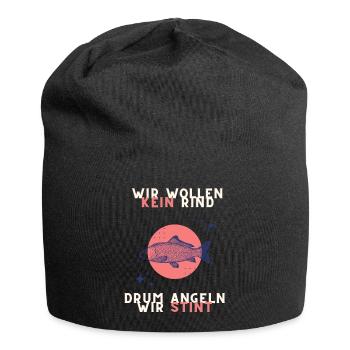 wir wollen kein Rind, drum angeln wir Stint - Jersey-Beanie - Schwarz - Vorne