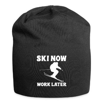 Ski Jetzt Arbeiten Später - Jersey-Beanie - Schwarz - Vorne