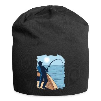 Fischer Fischen Fisch Mond Nacht Fischer Fischen F - Jersey-Beanie - Schwarz - Vorne