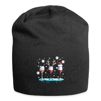 Red Wine Wine Glass with Antlers and Snow Christmas - Jersey Beanie - black - Front