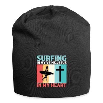 Surfen In Meinen Adern Jesus In Meinem Herzen Surf - Jersey-Beanie - Schwarz - Vorne