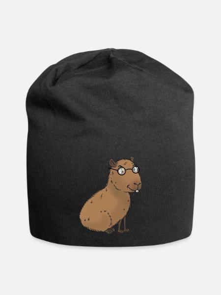 Capybara mit Brille - Jersey-Beanie - Schwarz