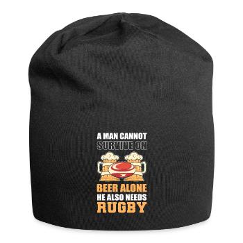 Un homme ne peut pas survivre uniquement avec de la bière, il a aussi besoin - Bonnet en jersey - noir - Devant