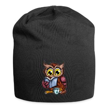 Eule mit heißem Tee Gemütlich ein Buch lesen - Jersey-Beanie - Schwarz - Vorne