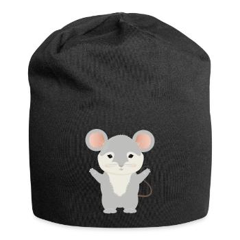 cute little mouse with gray fur - Jersey Beanie - black - Front