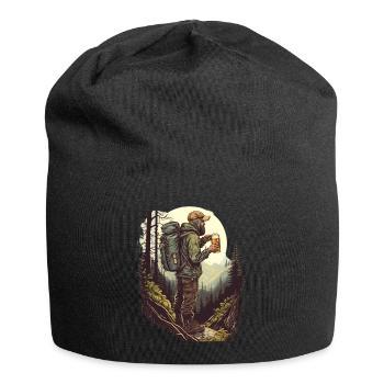 Wanderer in der Natur mit Bier bergen und Wald - Jersey-Beanie - Schwarz - Vorne