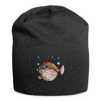 Kugelfisch mit Luftblasen Angler Kinder Geschenk - Jersey-Beanie - Schwarz - Vorne