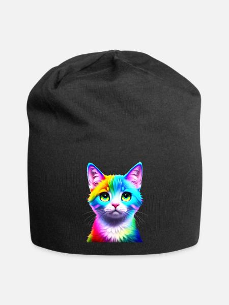 Regenbogenkatze Neonkunst - Jersey-Beanie - Schwarz