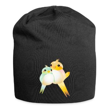 Deux canaris arrondis de style kawaii - Bonnet en jersey - noir - Devant