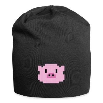 Tête de porc pixélisée - Bonnet en jersey - noir - Devant