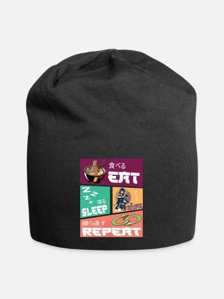Eat Sleep Anime Repeat - Jersey-Beanie - Schwarz
