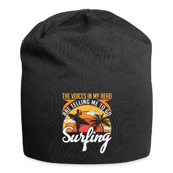 Die Stimmen In Meinem Kopf Sagen Mir Surfen Gehen - Jersey-Beanie - Schwarz - Vorne