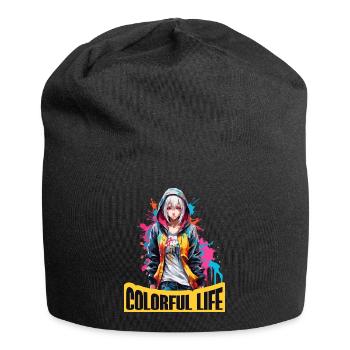 Anime Mädchen mit Farbflecken - Jersey-Beanie - Schwarz - Vorne