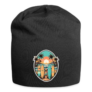 Surfen Strand Palme Sonnenschein Urlaub - Jersey-Beanie - Schwarz - Vorne