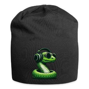 Serpent avec lunettes de soleil et écouteurs - Bonnet en jersey - noir - Devant