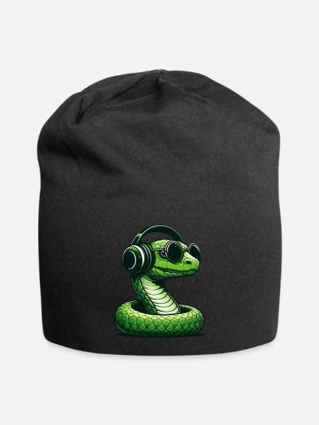 Snake with sunglasses and headphones - Jersey Beanie - black