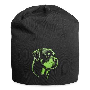 Rottweiler, tête de chien, dessin vert - Bonnet en jersey - noir - Devant