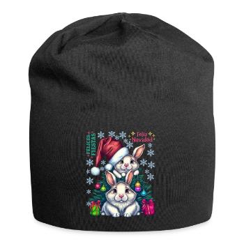 Festliche Osterhasen mit Weihnachtsmütze - Jersey-Beanie - Schwarz - Vorne
