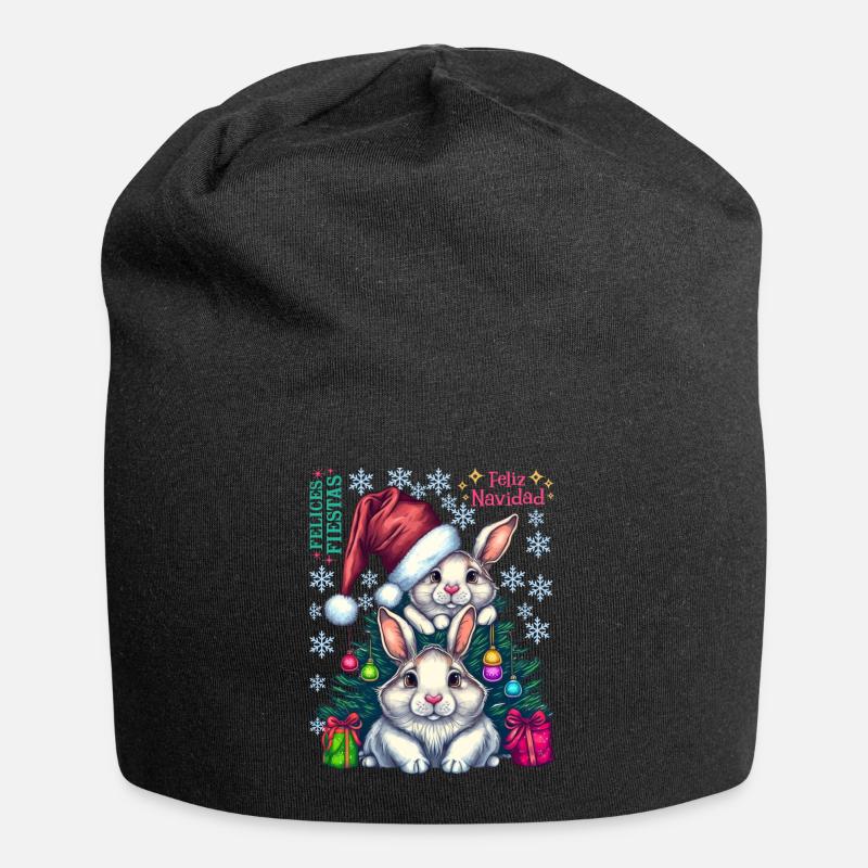 Festive Easter Bunnies with Christmas Hat - Jersey Beanie - black