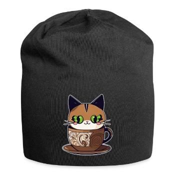 Niedliche Kaffee Katze - Jersey-Beanie - Schwarz - Vorne